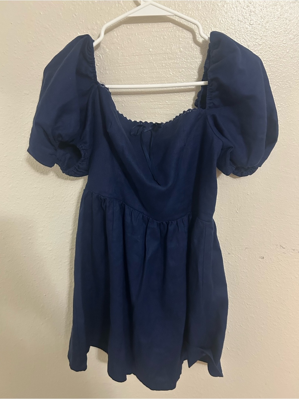 Reformation Navy Puff Sleeve Mini Dress